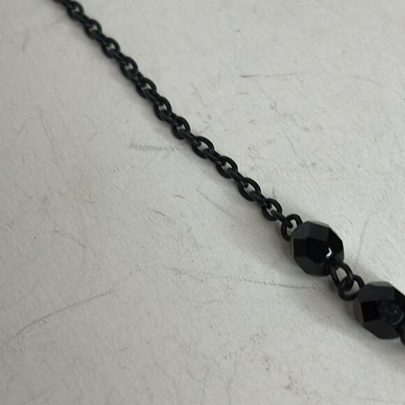 Women’s dainty dark metal and black stone small cross/flower collar necklace - Picture 3 of 4